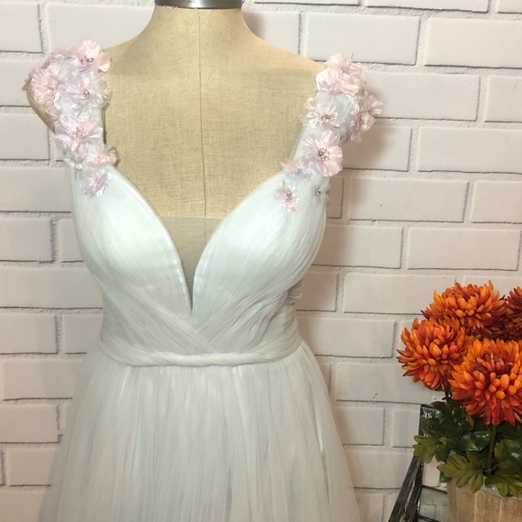 Pastel Baby blue floral formal gown baby shower - Picture 2 of 7